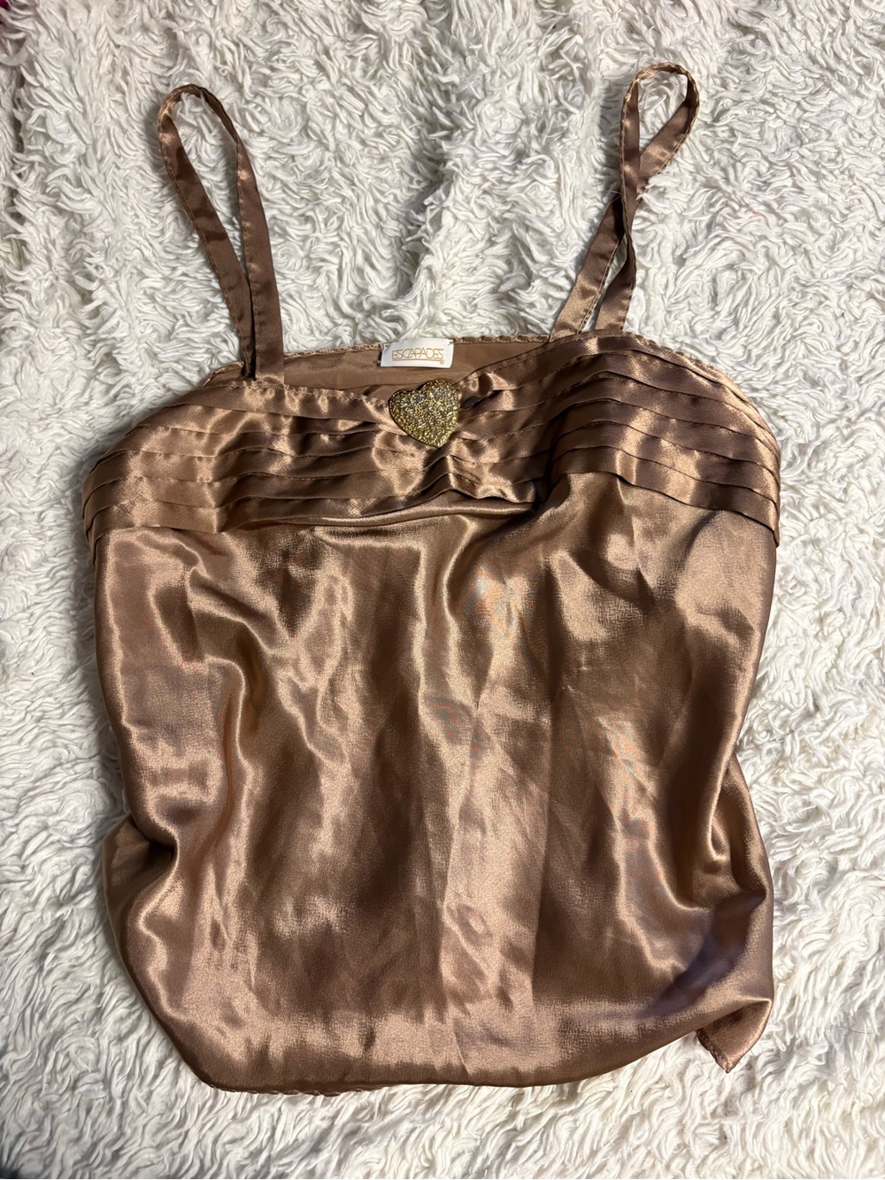 Silky Bronze Cami Tank Top with Heart Accent
